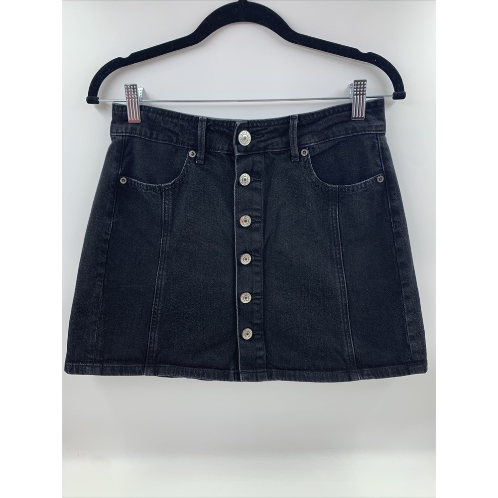 American Eagle Womens Skirt 4 High Tise A Line Button Front Black